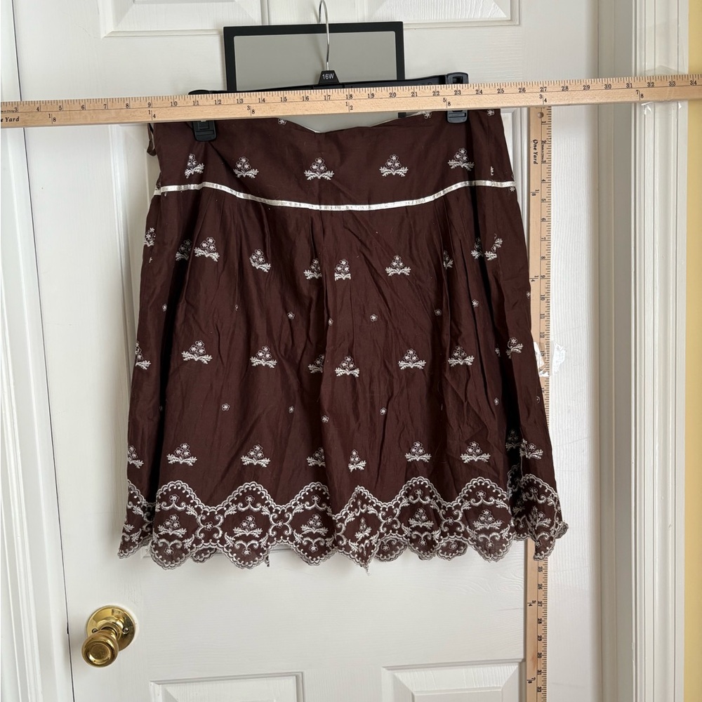 Dressbarn Brown Embroidered A-Line Mini Skirt